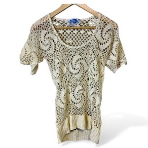 Vintage LeRoy Cream Crochet Knit Top